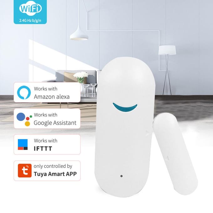 Intelligente WiFi Deursensor Raamalarm Compatibel met Alexa en Google Home Draadloze Bediening wit