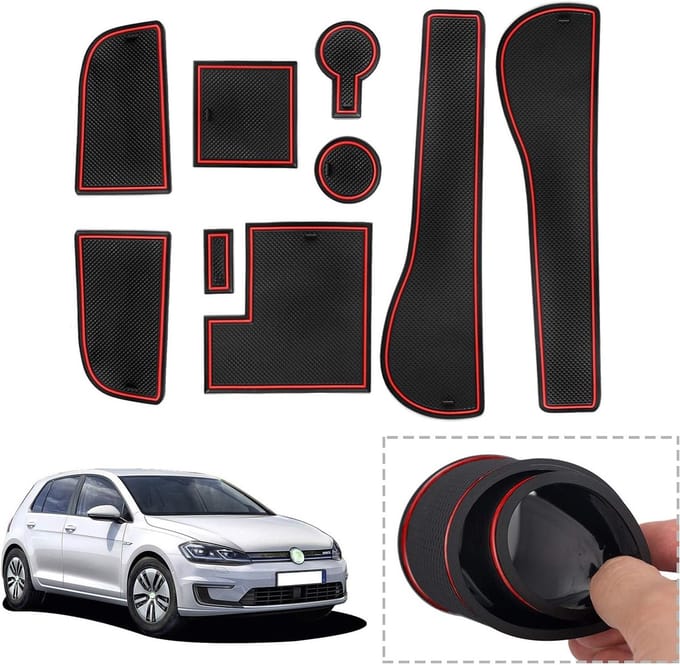 Non-Slip Rubber Mat voor Golf 7, 7.5 GTI GTD GTE R Variant - Armsteun, Console en Deurgroef (Rood)