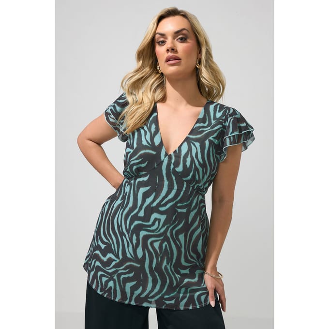 Yours London Blauwgroene Top Met Zebraprint Size 52