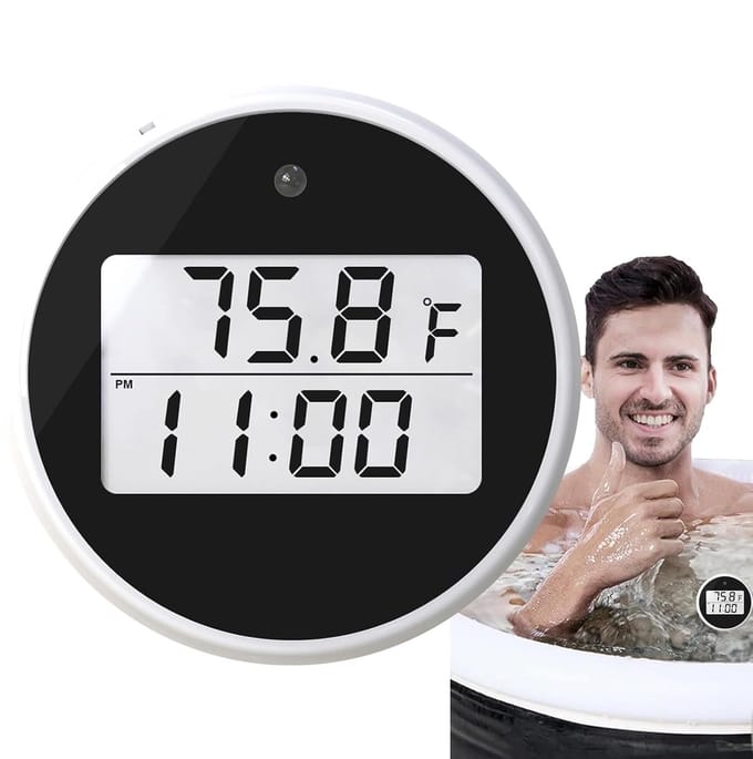 IJsbadthermometer Met Timer - Waterthermometer Drijvend - Koude Duiken Meten - HD Display Waterdicht - Diameter 44mm - Wit