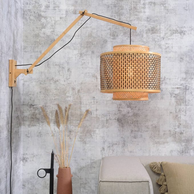 GOOD&MOJO Wandlamp Bhutan - Bamboe/Zwart - 90x40x55cm - Binnen Scandinavisch,Bohemian