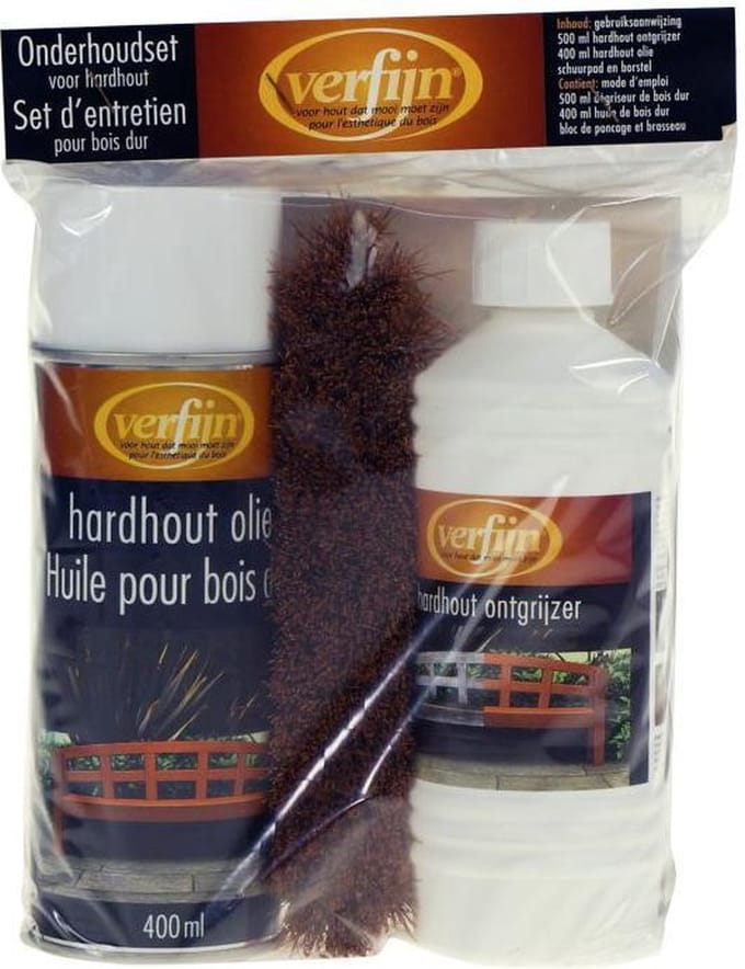 VERFIJN Onderhoudsset hardhout | Ontgrijzer (0,5L) en Olie (0,4L)