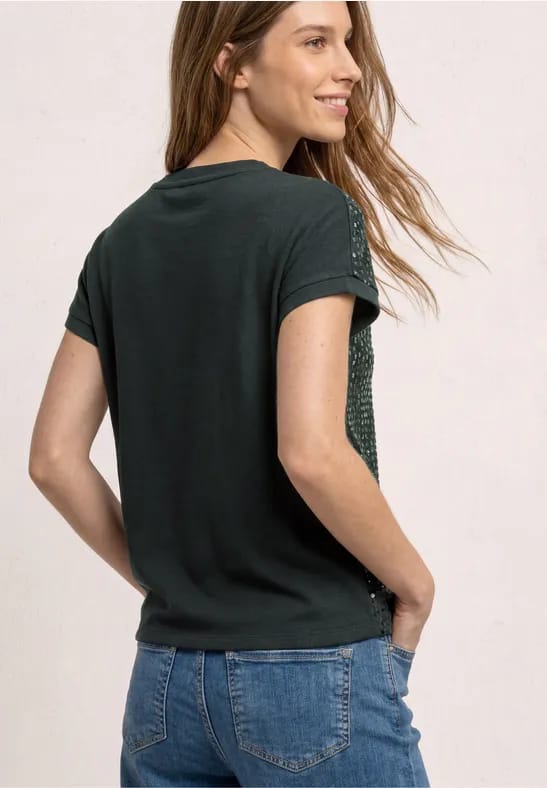 Shirt met ronde hals en pailletten