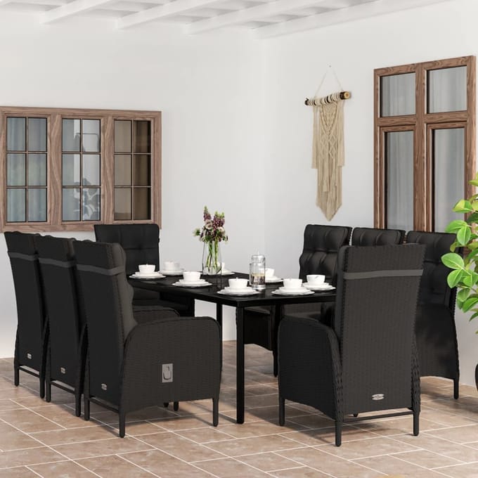 vidaXL - 9-delige - Tuinset - met - kussens - zwart