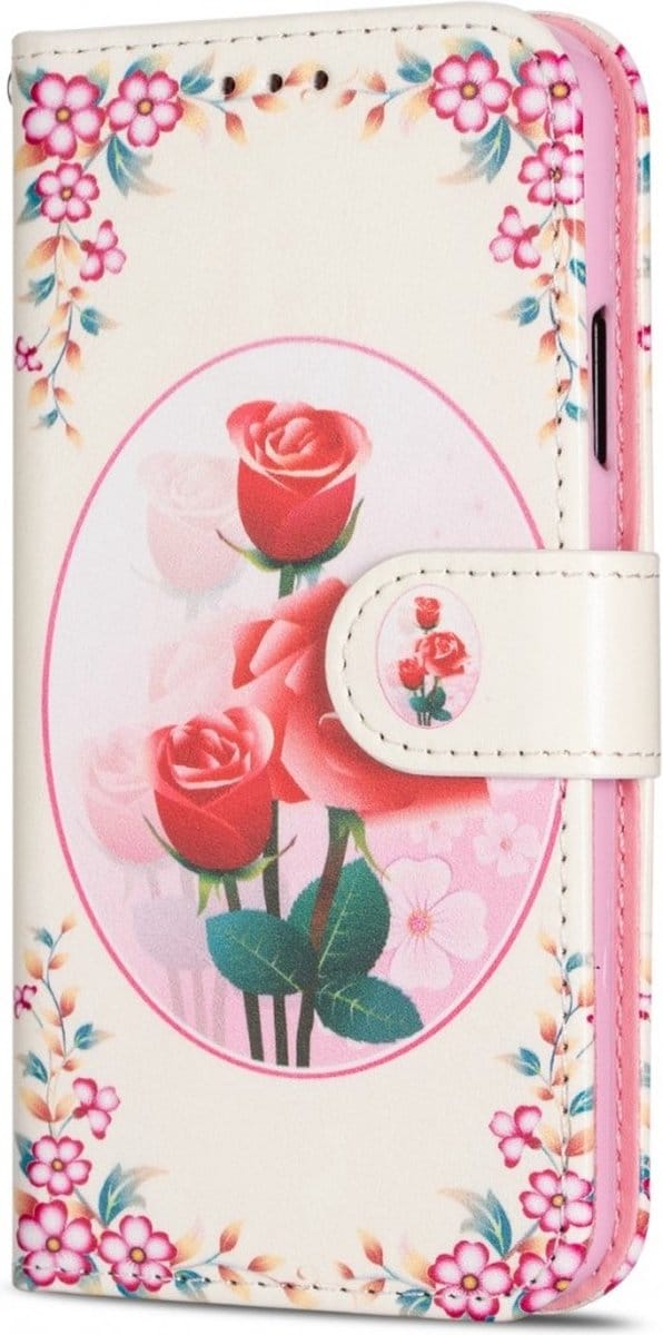 Cityhoesje - iPhone 12 Pro Max Bookcase Incl. Pasjeshouder / Roze Bloemen