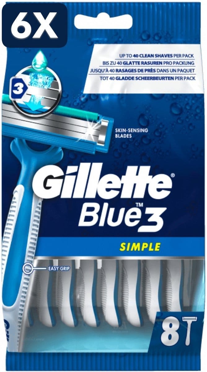 6 x Gillette Blue3 - wegwerpscheermesjes - simple 8st