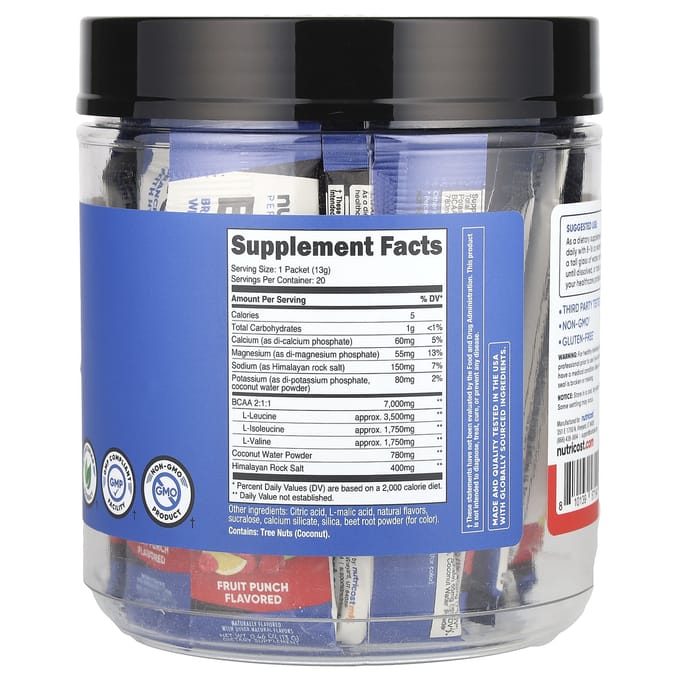Nutricost, Performance, BCAA+, Punch aux Fruits, 20 sachets, 13 g (0,5 once) chaque