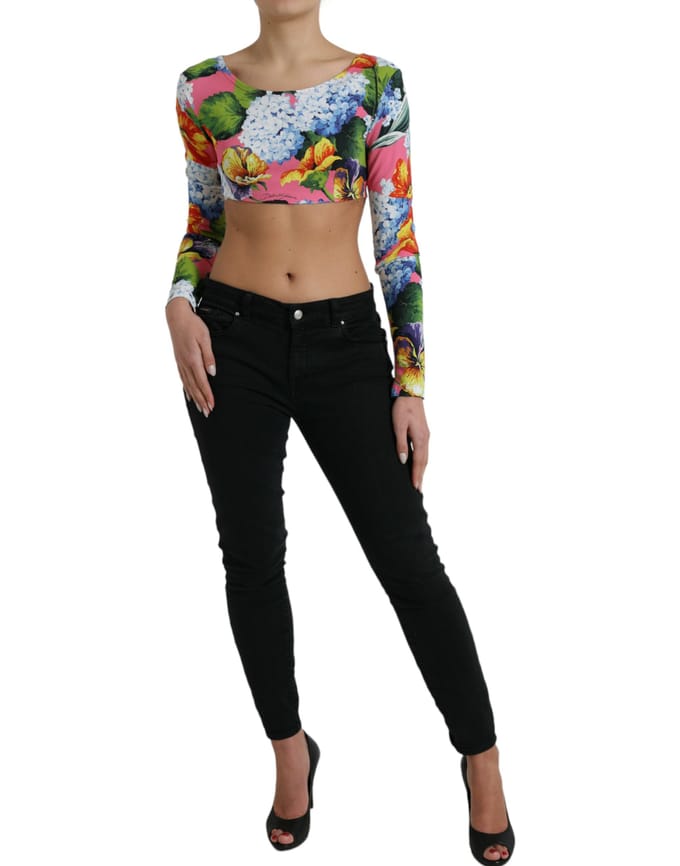 Bloemige Korte Top met Lange Mouwenstijl