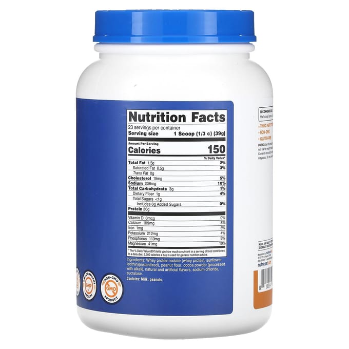 Nutricost, isolat de protéine de lactosérum, chocolat beurre de cacahuète, 907g (2 lb)