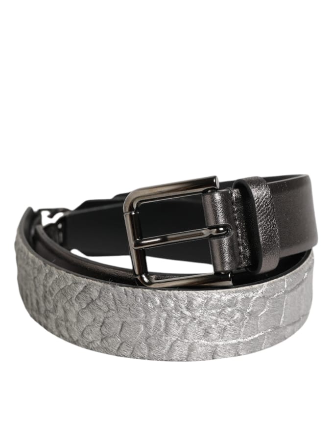 Dolce & Gabbana Zwart Zilver Geweven Textuur Leren Gesp Herenriem