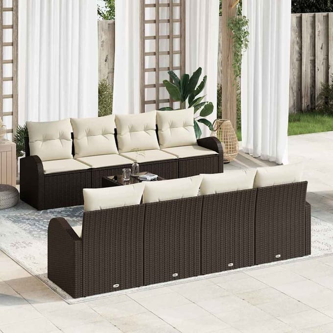 vidaXL - Tuinbank - Set - 9 - st - Bruin - poly - rattan