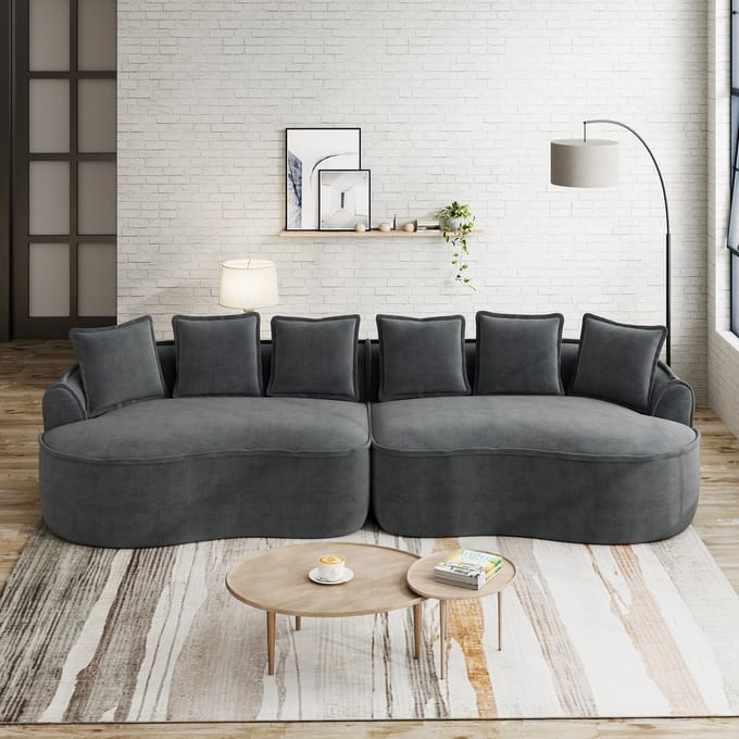 MODFU Modulaire Bank - Diepe Chaise Longue En Brede Armleuningen - Ergonomisch - Chenille - Grijs