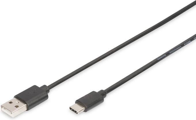 Digitus AK-300154-018-S USB-kabel USB 2.0 USB-C stekker, USB-A stekker 1.80 m Zwart Afgeschermd