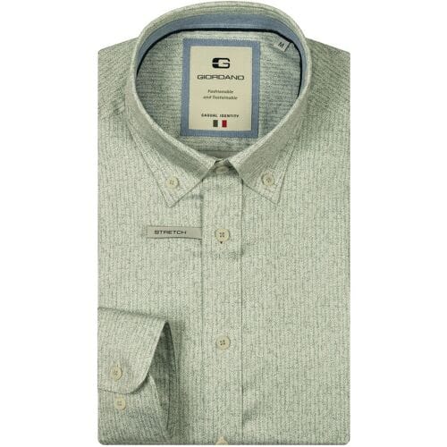 Giordano Overhemd Loretto Satin Stretch Linnen Look Herringbone Button-Down Pastel Groen / male
