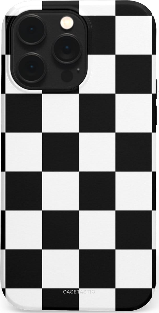 Casetastic hoesje geschikt voor Apple iPhone 14 Pro Max - MagSafe - Dubbellaagse bescherming - Schaak - Fashion Case - Zwart Wit Zilver