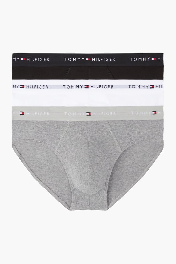 Tommy Hilfiger 3-pack Brief Waistband Mid Heather/black/white Größe: M | Unterhosen Outlet | Herren | Schwarz