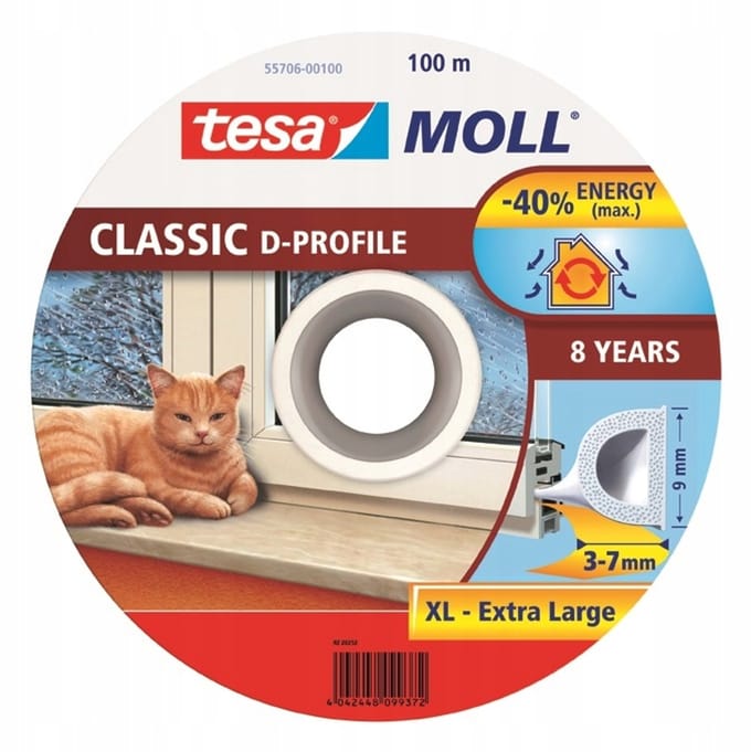 Tesa Tesamoll serie - Zelfklevende Rubberafdichting - 100m - Wit - D-profiel