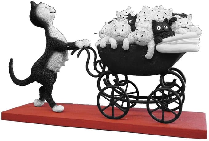 Kat met de Kinderwagen - Dubout Kat Beeldje - Parastone - 13 x 20 cm