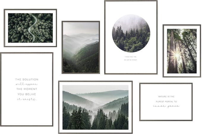 Posterset Wanddecoratie met 7 Afbeeldingen in Collage, 3 DIN A3 en 4 DIN A4, Set Forest
