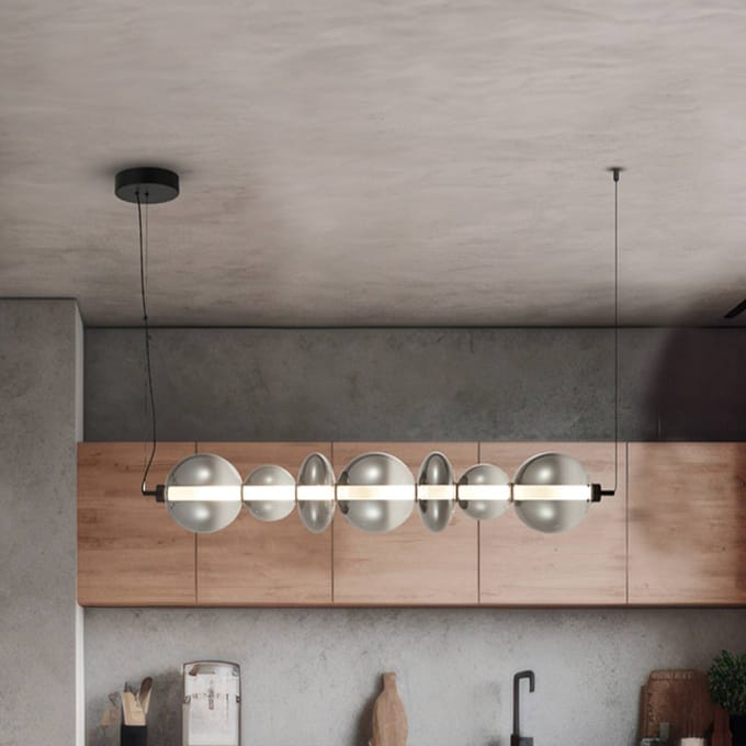 Eko-Light LED hanglamp Daphne, glas grijs-transparant, lengte 118 cm