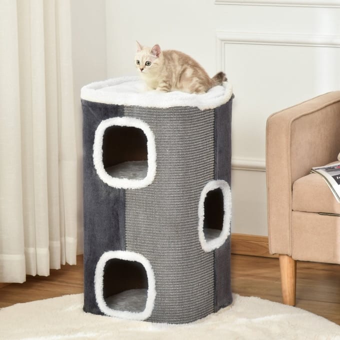 REDOM - Kattenkrabpaal - pluche - meerdere niveaus - Grijs