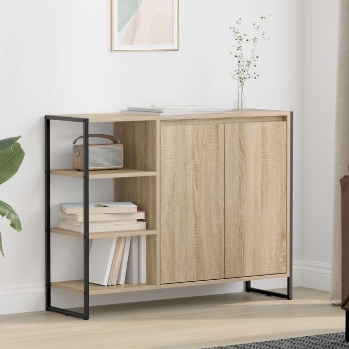 vidaXL - Bijzetkast - Sonoma - Eiken - 96,5 - x - 30 - x - 75 - cm - Bewerkt - hout