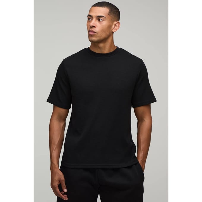Essentieel Regular Fit Wafel T-shirt | Black | Size Small
