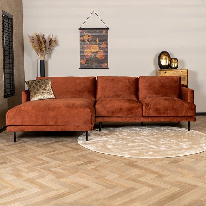 Bronx71® Velvet hoekbank Denver koper links