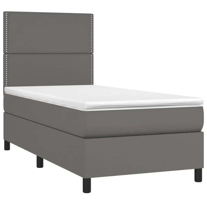 vidaXL - Boxspring - met - matras - en - LED - kunstleer - grijs - 100x200 - cm