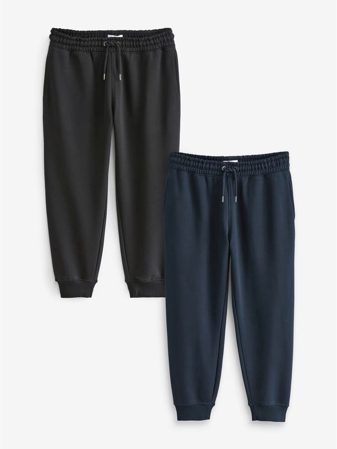 Next - Heren - Set 2 joggingbroeken van zware borstelstof, slim-fit - Zwart
