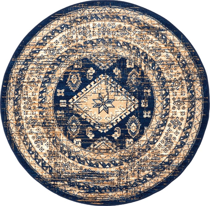 Rond vintage vloerkleed Aila Blauw - Rond 190 Ø - (L)