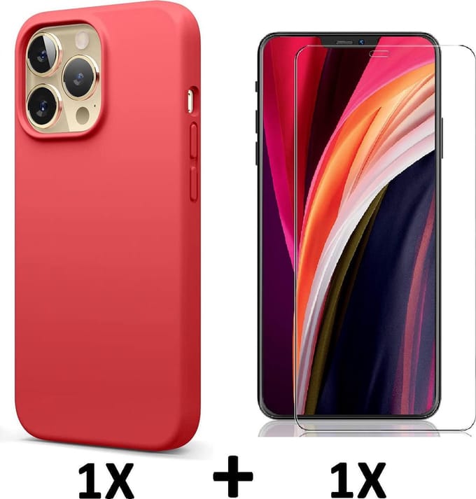 HB Hoesje Geschikt voor Apple iPhone 13 Pro Max - Rood / Glazen Screenprotector - Siliconen Back Cover