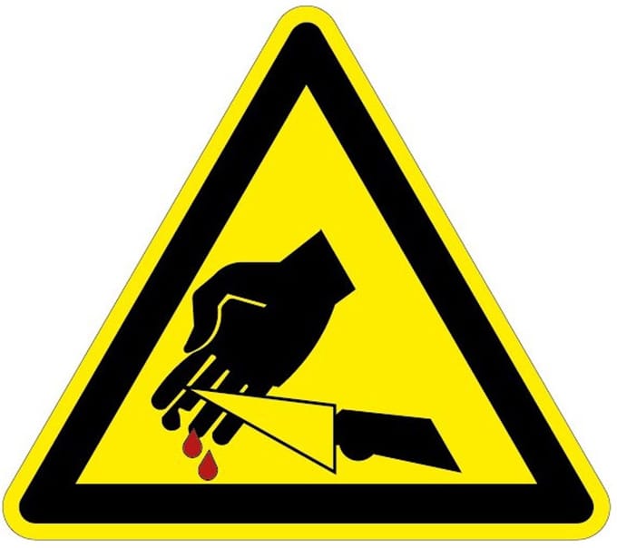 Snijgevaar met mes sticker 200 mm