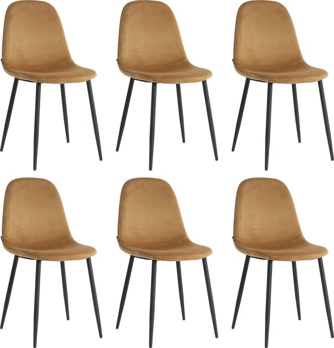 Lina® Napoli Eetkamerstoelen - Camel - Set van 6 - Fluweel - Velvet