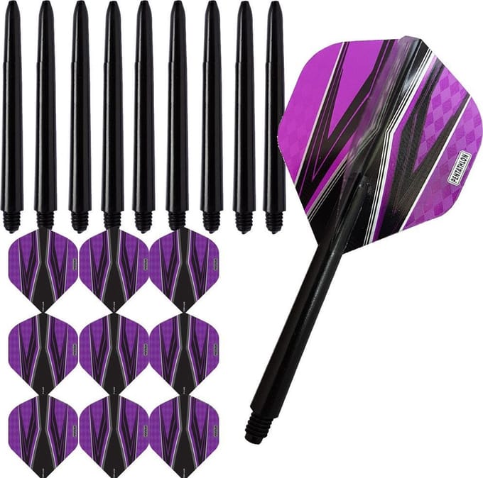 ABC Darts - Dart Flights en Dart Shafts - Pentathlon Spitfire Zwart Paars - 3 sets