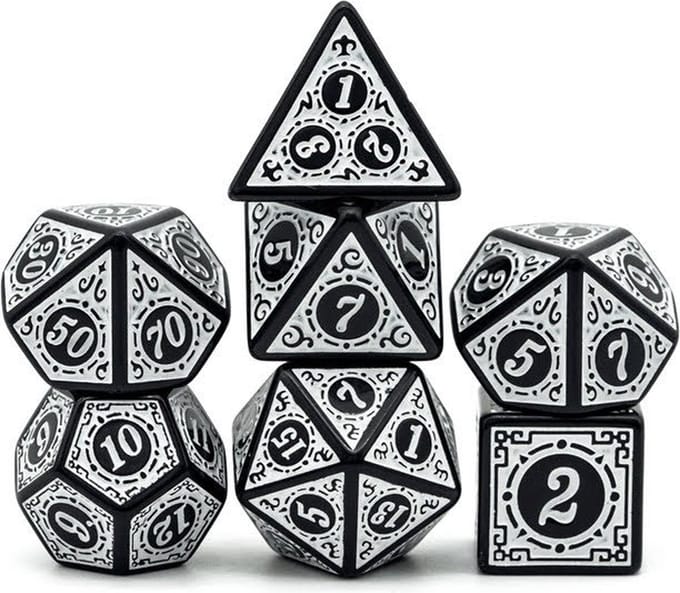 Lapi Toys - Dungeons and Dragons dobbelstenen - D&D dobbelstenen - D&D polydice - 1 set (7 stuks) - Acryl - Wit - Zwart