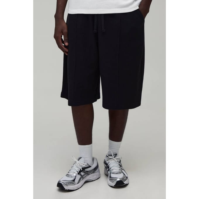 Gestructureerde Pintuck Jersey Twill Bermuda Short | Black | Size Medium