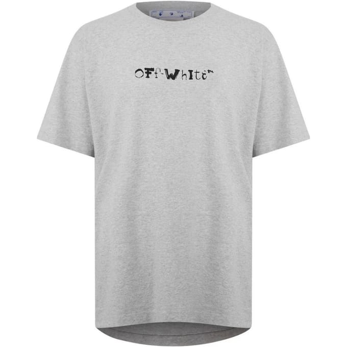 Gebroken witte gezichten over logo over skate-fit grijs T-shirt