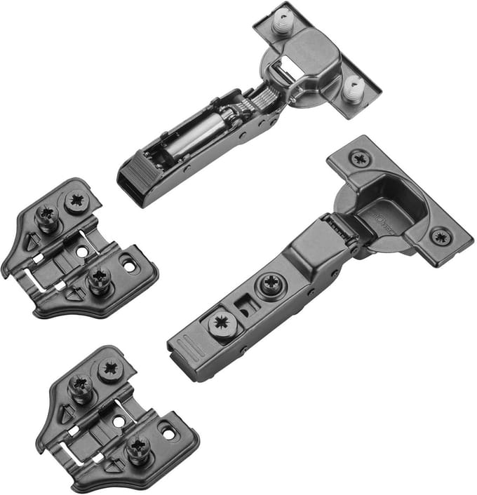 2 x T45-scharnier met gedempte middenanslag, incl. montageplaat + schroeven / pluggen, zwart