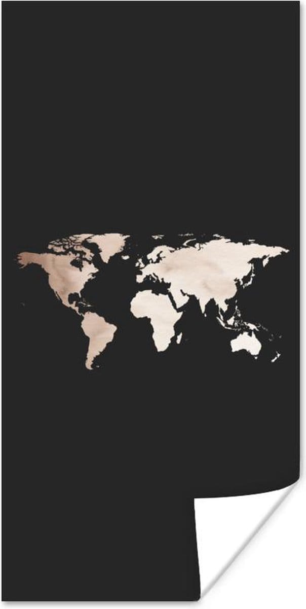 Wereldkaarten - Wereldkaart - Leer - Zwart - 80x160 cm