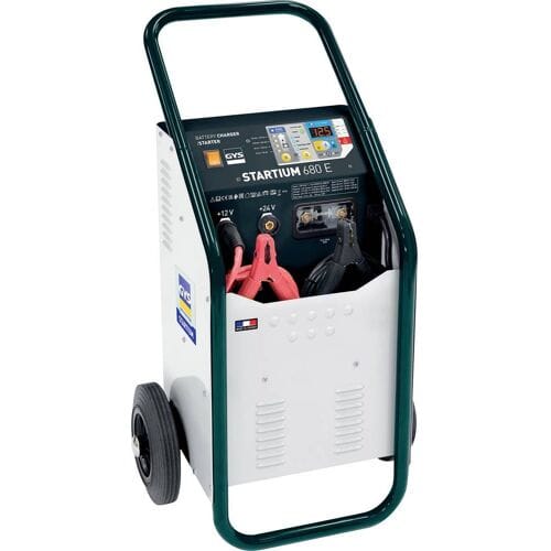 GYS Startbooster/Lader 12–24V — Microprocessor acculader en booster op wielen, 45/35 A laadstroom, 380/270 A startvermogen