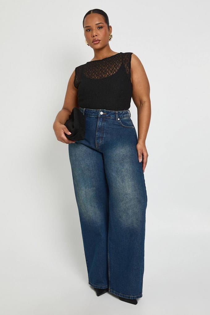 boohoo Dames Plus Kanten Racerback Bodysuit | Black | Maat: 24