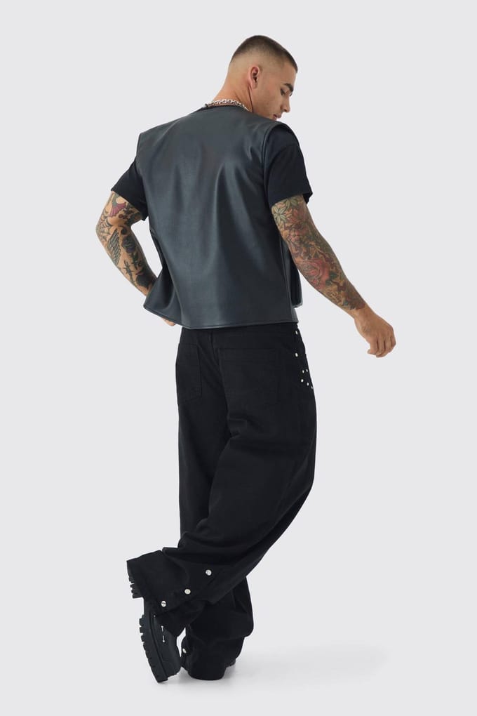 Baggy Fit Rigid Star Studded Jeans | Washed Black | Size 52R