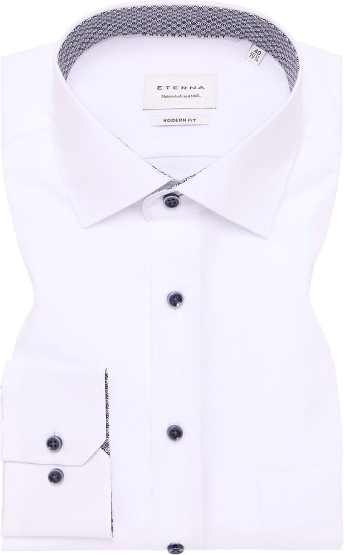 ETERNA modern fit overhemd - popeline - wit - Strijkvrij - Boordmaat: 38