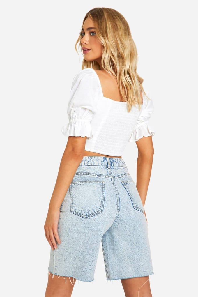 boohoo Dames Linnen-look crop top met ballonmouwen | Wit | Maat: 38