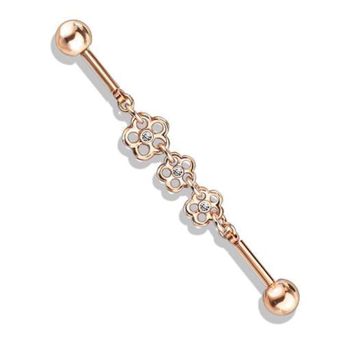 Industrial piercing PVD ketting met 3 bloemen - rose goud - LMPiercings