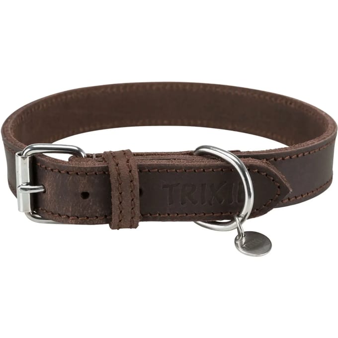 Trixie Rustic fatleather Halsband M-L: 42-48 cm/25 mm dark Bruin