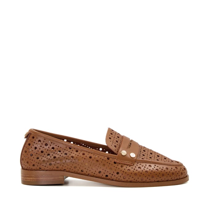 Dune Glimmered Leren Damesslippers In Tan.
