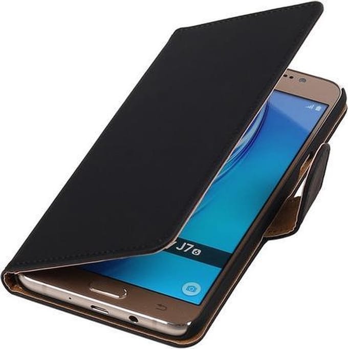Zwart Effen booktype cover hoesje voor Samsung Galaxy J7 2016