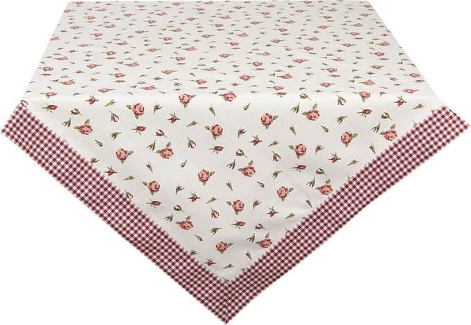 Clayre & Eef Tafelkleed 150x150 cm Rood Wit Katoen Rozen